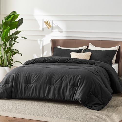 Bedsure Full Comforter Set - Black Soft Bedding for All Seasons, Cationic Dyed Bed Set, 3 Pieces, 1 Full Size Comforter (82"x86") and 2 Pillow Shams (20"x26"+2") Bedsure