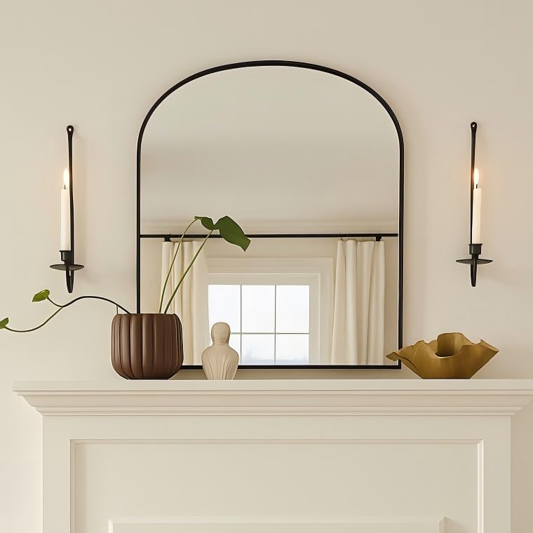 Remenna Metal Wall Candle Sconce Holder Set of 2 Wall Mount Candle Holders Modern Wall Candle Sconces Hanging for Living Room Farmhouse Fireplace Wedding 16.5"×5"×3" (Black) Remenna