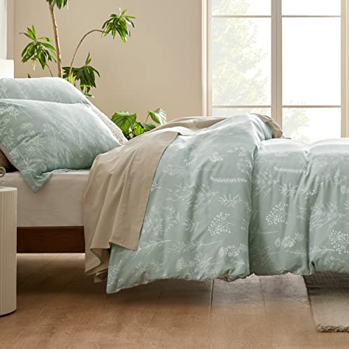 Bedsure Queen Comforter Set - Sage Green Bed Set, 3 Pieces Cute Floral Bedding, 1 Soft Reversible Botanical Flowers Comforter and 2 Pillow Shams Bedsure
