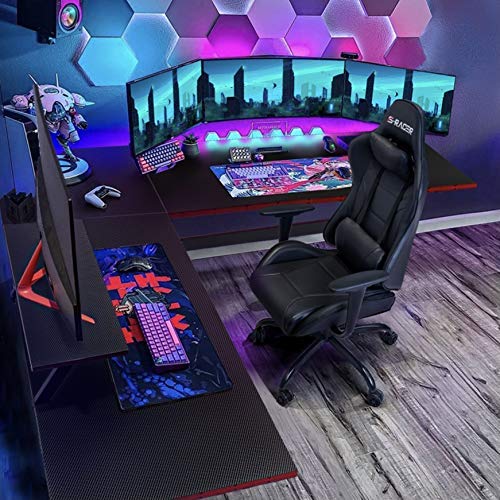 Homall L Shaped Gaming Desk Computer Corner Desk PC Gaming Desk Table with Large Monitor Riser Stand for Home Office Sturdy Writing Workstation (Black, 51 Inch) Homall