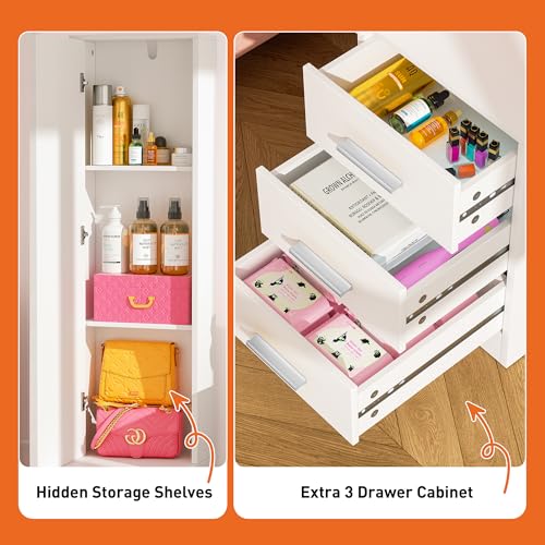 Greenvelly Makeup Vanity with lights and 2 Mirror, White Vanity Table with 3 Lighting Modes and Stool Set, Large Dressing Table with Drawers, Vanity Desk for Women and Girl Greenvelly