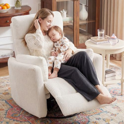BOSMILLER 360ยฐ Swivel Recliner Chair,Nursing Rocking Chair with 2 Pillows for Adutlts,Comfy Rocker Recliners with High Back for Nursery,Living Room,Bedroom