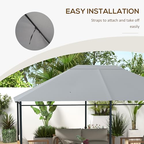 Outsunny 10' x 13' Gazebo Canopy Replacement, Outdoor Gazebo Cover Top Roof Replacement with Vents and Drain Holes, (TOP Cover ONLY), Light Gray Outsunny