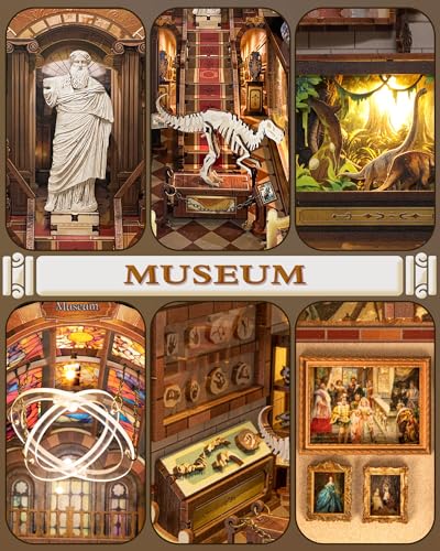 Quanquer DIY Book Nook Kit:DIY Dollhouse Booknook with LED Light - 3D Wooden Puzzle Miniature House Kits - Creative DIY Crafts for Adults - Bookshelf Insert Decor - Gifts Friends Festival(Museum)
