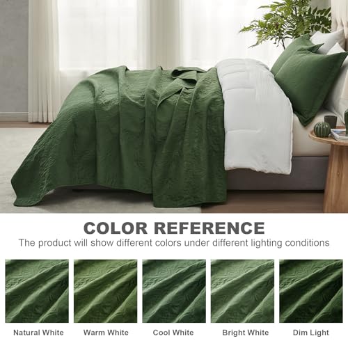 Hansleep Olive Green Quilt Twin Size - Baroque Ultrasonic All Season Bedspread Twin, Soft Lightweight Coverlet Bedding Set, 2 Pieces (1 Quilt, 1 Pillow Sham) Hansleep