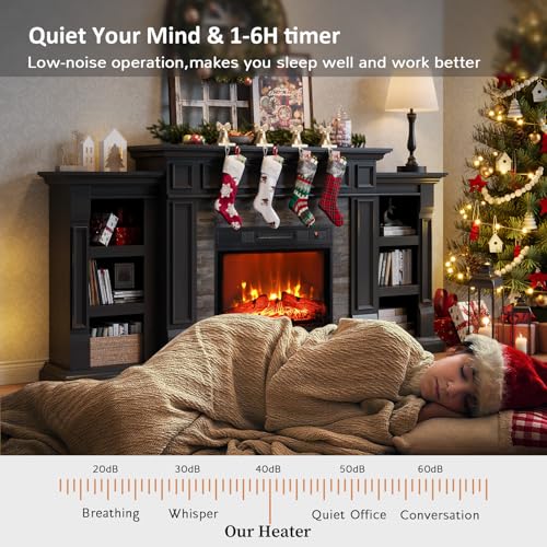 Naice 72" Electric Fireplace with Mantel and Cabinets, Fireplace TV Stand for Living Room Bedroom, Stacked Stone Surround and Remote Control 3D Realistic Flame, Black Naice