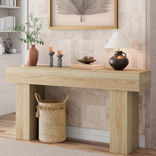 knoworld 63 Inch Long Console Table for Entryway, Farmhouse Wood Rectangular Sofa Table Behind Couch Table, Narrow Entryway Table for Living Room, Entrance, Hallway, Foyer, Easy Assembly (Natural) knoworld