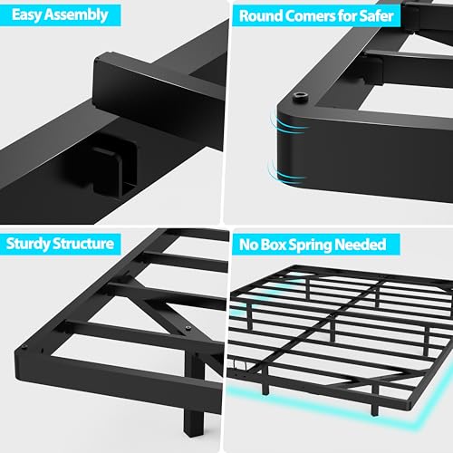 Arhomefurni Floating Bed Frame with Smart LED Lights Metal Platform Bed Easy Assembly No Box Spring Needed (King) Arhomefurni