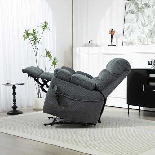 REHOUSING Oversized Power Lift Recliner Big Man 400lbs, Extra Wide Recliner Chair with Lifts Vertically for Elderly, Features Cup Holder, Heat and Massage, Zero Gravity Lay Flat for Adults (Blue)