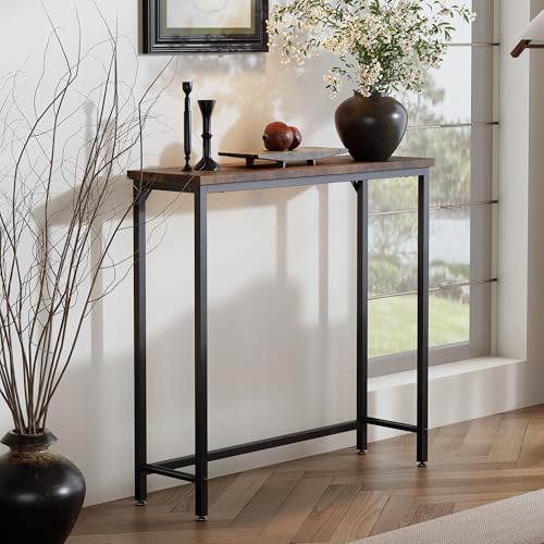 Tujurich Narrow Entryway Console Table & Sofa Side Table - Industrial Hallway Table for Small Spaces, Behind Couch Table, Multi-Functional Living Room Bedroom Office,Brown, 29.5" x 9.4" x 29.5" Tujurich