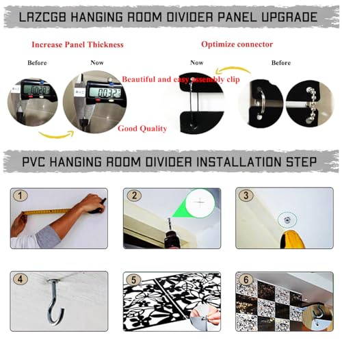 LRZCGB Hanging Room Divider,12pcs PVC Black Panel Screen Solid for Decorating Living, Dining, Study and Sitting-Room, Hotel(Black+Solid Board) LRZCGB