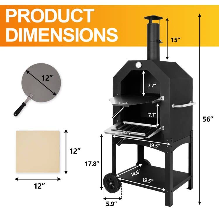 Outdoor Pizza Oven Wood Fired Pizza Oven Patio Portable Pizza Maker Cooking Grill with Wheels Waterproof Cover for Backyard Camping Polar Aurora