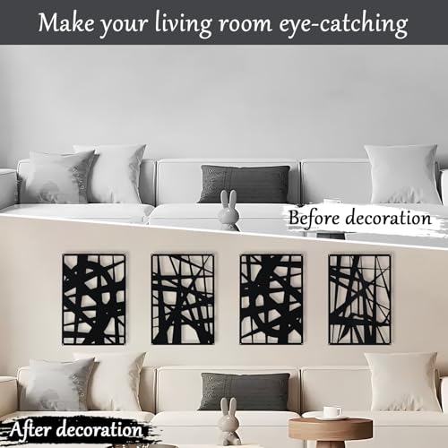 Bdor Decorative Metal Panels, Set of 4, 10.98" x 15.94", Modern Geometric Design, Black Metal Wall Art, Room Dividers, Architectural Elements for Home and Office Décor Bdor