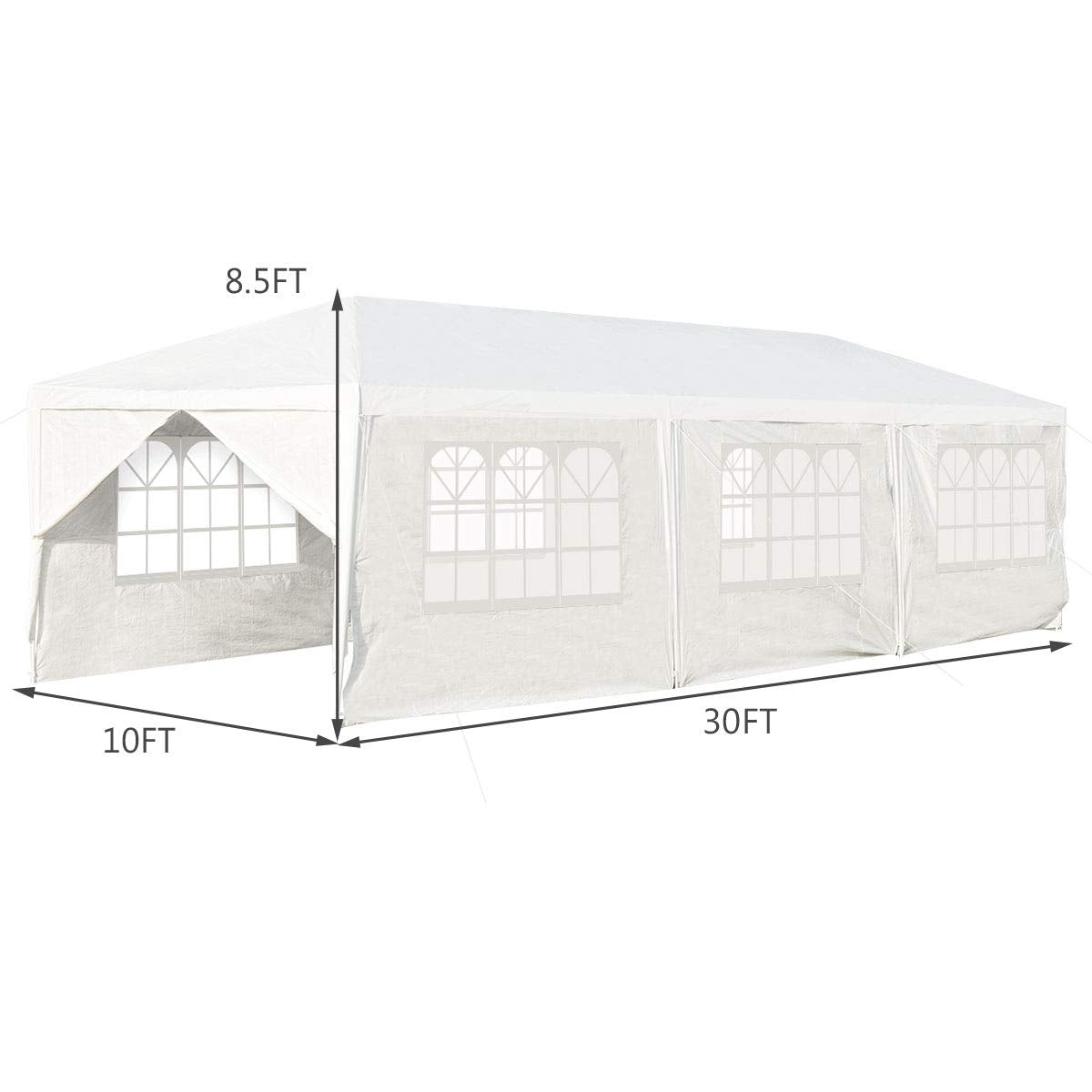 Tangkula 10' x 30' Outdoor Waterproof Gazebo Canopy w/ 6 Removable Sidewalls and 2 Doorways, Heavy Duty Large Tent w/Strong Connection Stakes Ropes for Party Wedding Events Beach BBQ (White) Tangkula