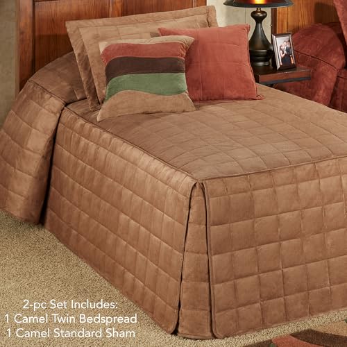 Touch of Class Camden Luxury Bedding | Neutral Camel Color | Classic Fitted Bedspread | Faux Suede Box Quilted Design | Designed 2 Piece Set Includes Twin Bedspread and 1 Standard Sham Touch of Class