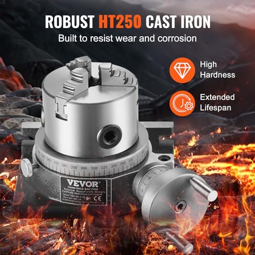VEVOR Rotary Table for Milling Machines, 4''/ 100 mm, Horizontal Vertical Model Precision Milling Rotary Table, with 3.1''/80 mm 3-Jaw Chuck M10 T-Bolts Nuts, for Milling Engineering Indexing Tools VEVOR