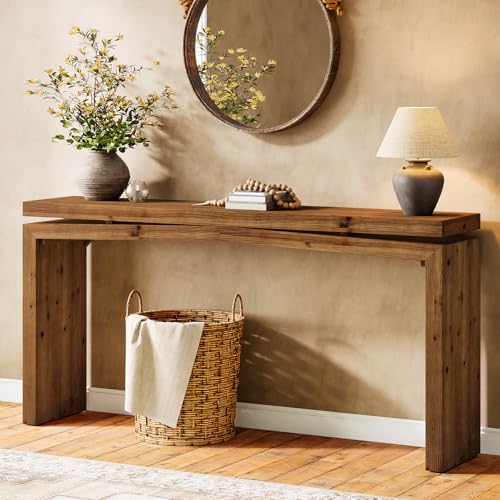 TRIBEWOOD Solid Wood Console Table, 63-Inch Long Farmhouse Sofa Table Behind Couch for Entryway, Living Room, Foyer, Easy Assembly, Brown TRIBEWOOD