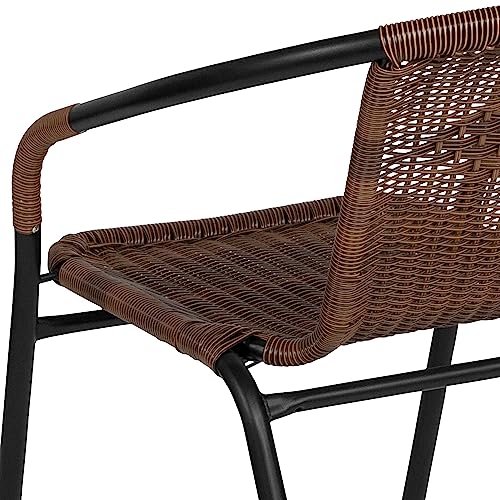 EMMA + OLIVER 2 Pack Medium Brown Rattan Indoor-Outdoor Restaurant Stack Chair EMMA + OLIVER