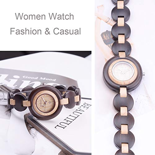 BEWELL Wood Watch Women Handmade Lightweight Analog Quartz Dress Wrist Watches with Wooden Bracelet BEWELL