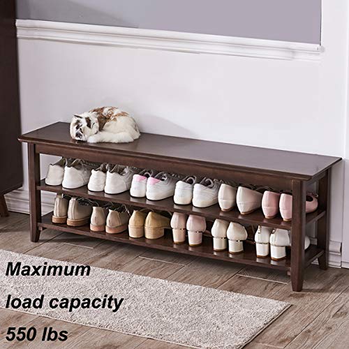 XKZG Storage Bench Wooden Shoe Bench Rustic Solid Wood Entryway Bench (Brown,47.2") XKZG