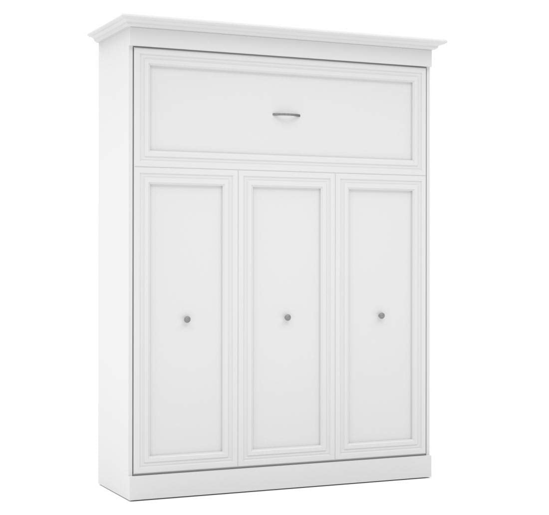 Bestar Versatile Queen Murphy Bed and 2 Closet Organizers with Doors (115W) in White, Sleeping Arrangement and Wardrobes for Multipurpose Room Bestar