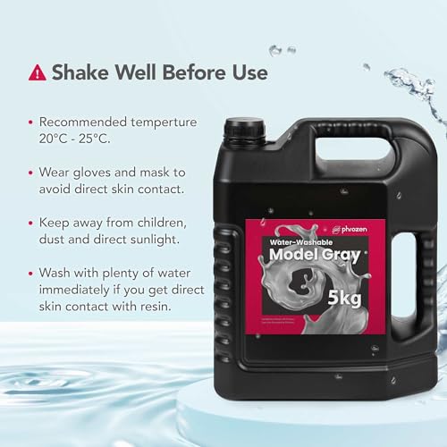 phrozen 3D Printer Water-Washable Rapid Resin, Model Gray 405nm LCD UV-Curing Photopolymer Resin for High Precision Printing, Low Odor, Non-Brittle, Easy to Print, Easy to Clean and Cure (5KG) phrozen