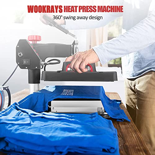 Heat Press 8 in 1, Pro Heat Transfer Machine 12"X15", Digital 360° Swing Away Tshirt Press Machine Combo, t Shirt Maker Printing Sublimation Heat Press Machine for T-Shirts Hat/Cap Mug Plate WOOKRAYS
