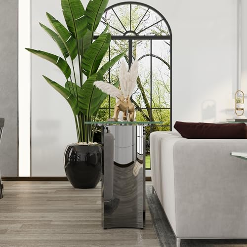 Asday Silver and Glass Console Table, 60 Inch Sofa Table, Silver Rectangle Entryway Table with Polished Mirror Base for Living Room, Hallway Asday