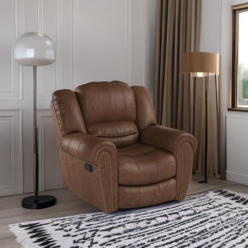 CANMOV Leather Recliner Chair, Classic and Traditional Manual Recliner Chair with Comfortable Arms and Back Single Sofa for Living Room, Nut Brown CANMOV