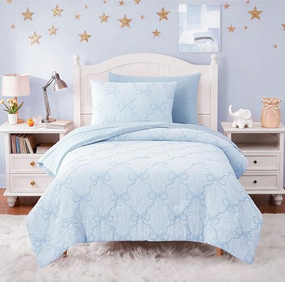 Wink Deer Twin Comforter Set with Sheets for Girls-5 Pieces Twin Bedding Sets with Light Blue Comforter, Sheets, Pillowcase & Sham for Kids (Light Blue Diamond, 66" X 86")