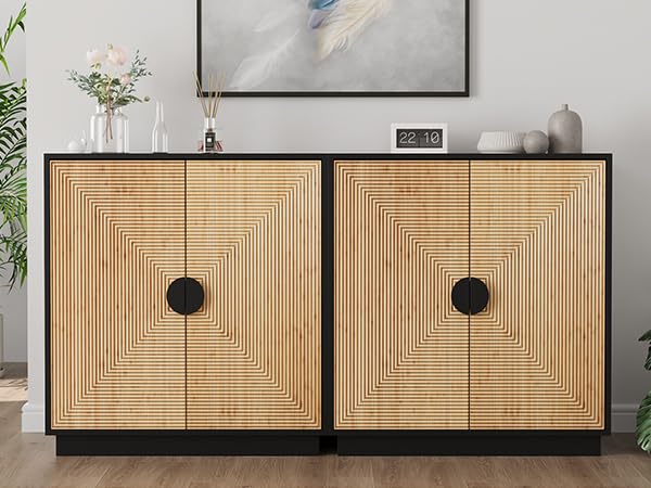 TUSY 4-Piece Large TV Stand with Bookshelves for TVs up to 75”, Wall Unit Entertainment Center with Doors, TV Cabinet for Living Room, Bedroom & Home Theater, Black TUSY