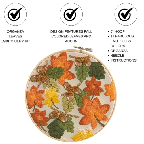 LEISURE ARTS Embroidery Kit 6" Falling Leaves - Cross Stitch Kits for Beginners - Embroidery kit for Beginners - Embroidery Kits for Adults - Embroidery Kits for Adults