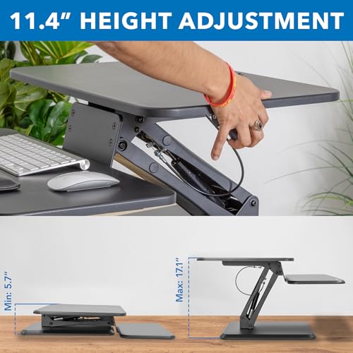 Mount-It! Compact Standing Desk Riser, Height Adjustable Desktop Sit Stand Workstation with Gas Spring, Tabletop Stand Up Desk with Keyboard Tray, Black Mount-It!
