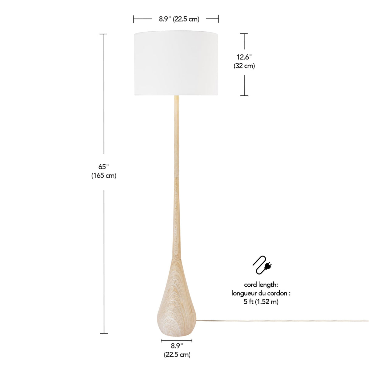 Globe Electric 52112 Kanana 65" Floor Lamp, Faux Wood, Cotton Shade Globe Electric