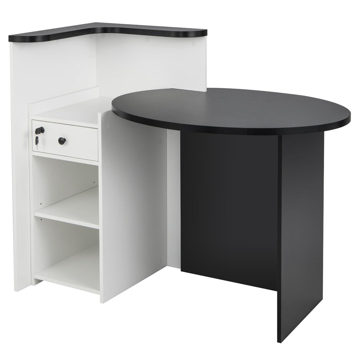 Tangkula Reception Desk, Front Counter Desk with Lockable Drawer & Adjustable Shelf, Oval Desktop, Retail Counter for Checkout, Computer Workstation for Salon Lobby Office, Home Office Desk Tangkula