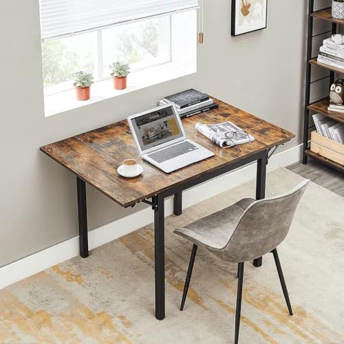 VASAGLE Folding Dining Table, Drop Leaf Extendable, for Small Spaces, Seats 2-4 People, Industrial, 33.3 x 30.7 x 30 Inches,Brown VASAGLE