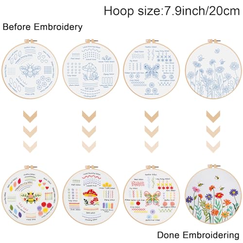 Louise Maelys Embroidery Kits for Beginners,4 Packs Practice Tool,Beginner Embroidery Kit for Adults,Learn 30 Basic Stitches,DIY Hand Sewing Gift Cross Stitch Starter with Hoop and Instruction