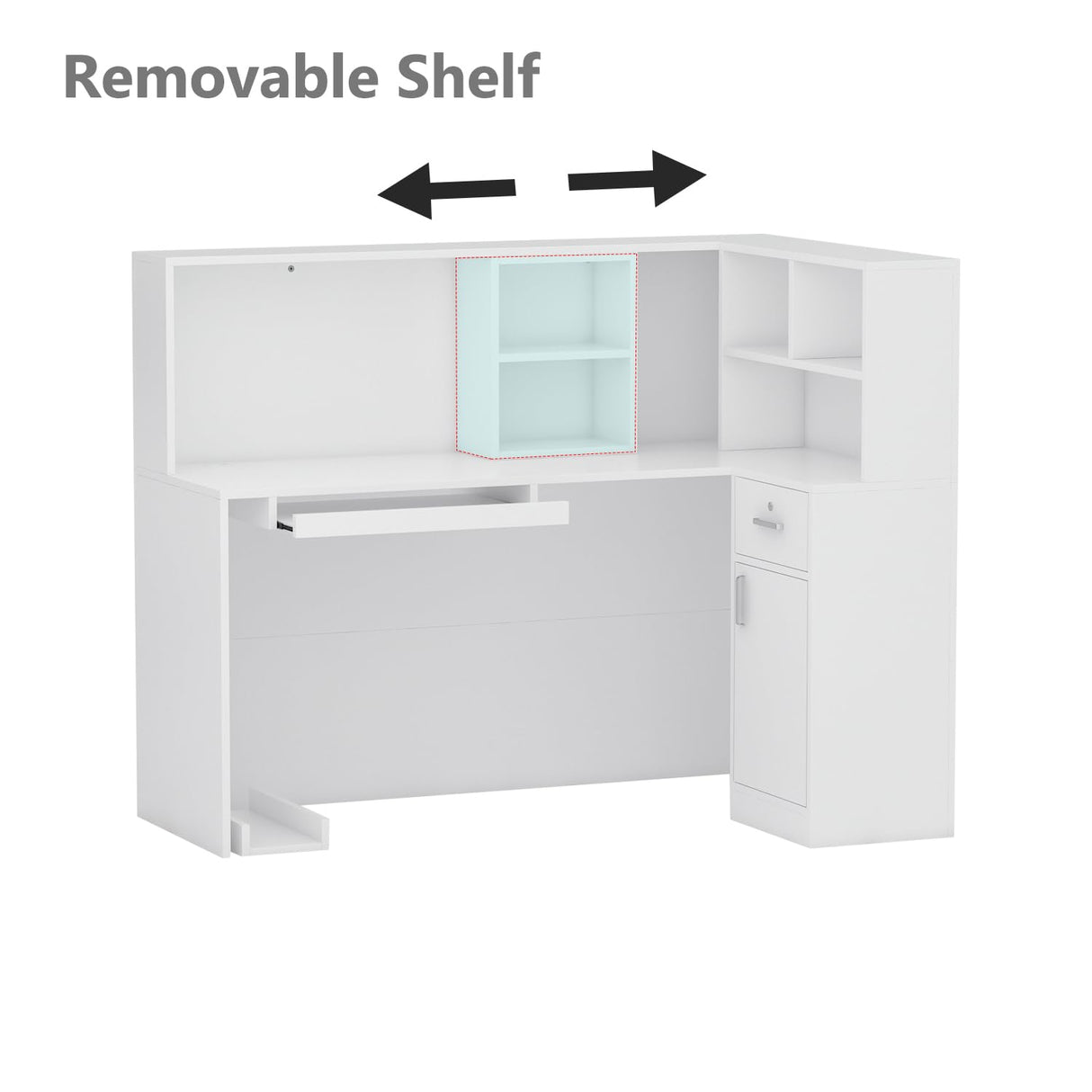 Hitow Modern Reception Desk Counter Table, L-Shap Reception Room Front Desk with Lockable Drawer & Open Shelves, Retail Counter for Salon Checkout Office, White (55.9" W x 32.3" D x 48.4" H) Hitow