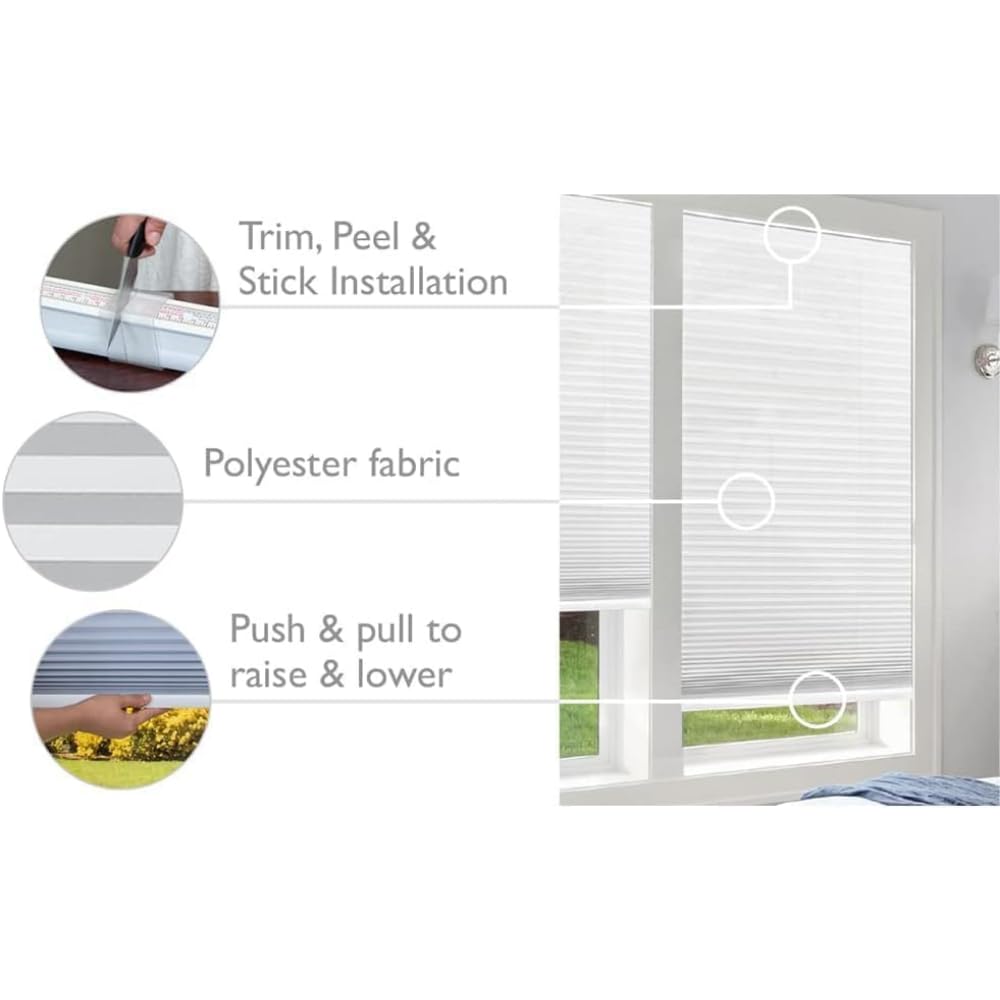 Redi Shade No Tools Easy Lift Trim-at-Home Cordless Pleated Light Blocking Fabric Shade Natural, 30" W x 64" L, (Fits windows 19 in - 30 in) Redi Shade