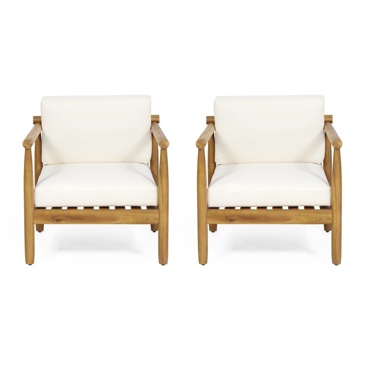 Christopher Knight Home Abigail Outdoor Acacia Wood Club Chair (Set of 2), Teak Finish, Cream Christopher Knight Home