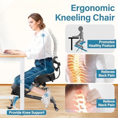 Kneeling Chair, Ergonomic Kneeling Chair with Back Support, kneelings Office Chairs with Adjustable Height and Lumbar Support for Banking Meeting Room Office Home Reception,Improve Postures Generic
