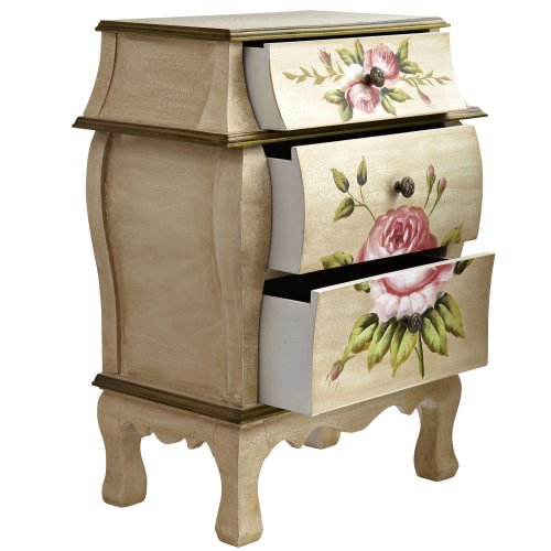 Nearly Natural Antique Night Stand w/Floral Art Nightstand, Beige/Pink/Gold,23" x 14.5" x 34.5" Nearly Natural