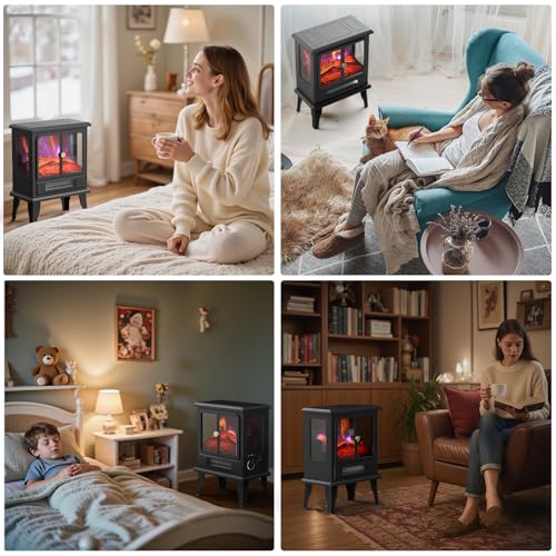 Oylus Electric Fireplace Stove Heater - Fireplace Heaters for Indoor Use with Realistic Flame Effect, Freestanding Electric Stove Heater with Overheating Protection, 1500W, Adjustable Heating OYLUS