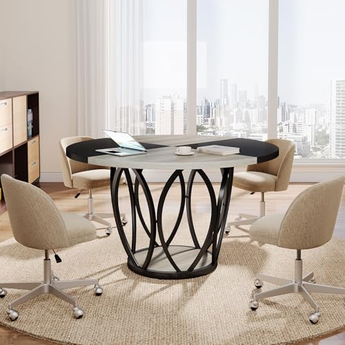 Tribesigns 47-Inch Round Conference Table for 4-6, Modern Meeting Table, Wooden Meeting Seminar Table, Simple Office Table for Office Conference Room Tribesigns