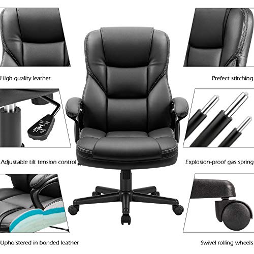 Furmax Office Executive Chair High Back Adjustable Managerial Home Desk Chair, Swivel Computer PU Leather Chair with Lumbar Support (Black) Furmax