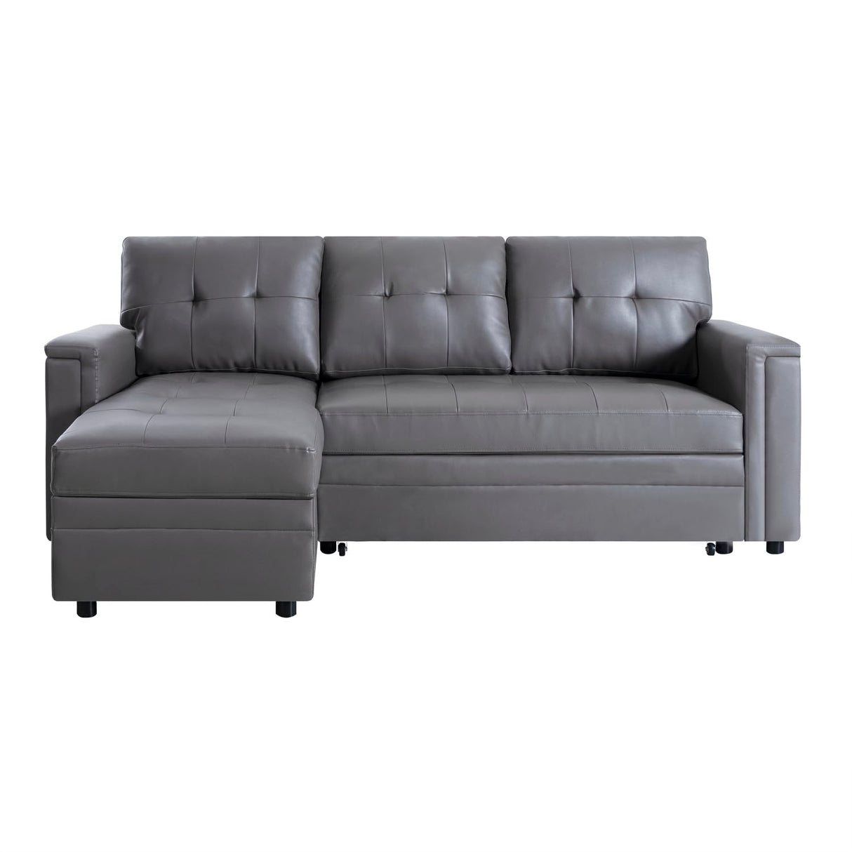 Naomi Home L-Shaped Sectional Sleeper Sofa with USB Ports - Convertible Pull-Out Bed, Ample Storage, Timeless Design, Durable Construction, Gray/Air Leather Naomi Home