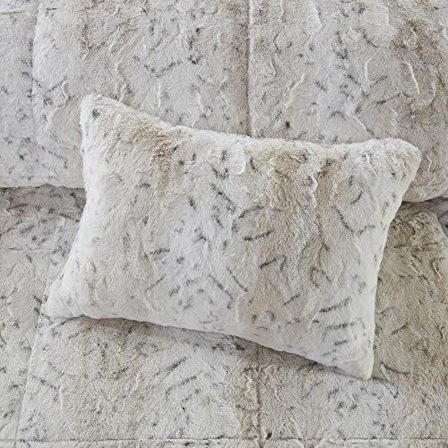 Madison Park Zuri Soft Plush Comforter Set, Faux Fur Animal Stripes Design, Faux Mink On The Reverse, Modern All Season Bedding Set with Matching Sham, Full/Queen, Snow Leopard 4 Piece Madison Park