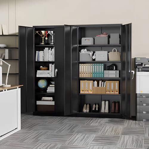 Patiomore Metal Garage Storage Cabinet, 72” Lockable File Cabinets with 2 Doors and 4 Adjustable Shelves, Steel Tool Cabinets with Lock for Office, Home, Gym, Black Patiomore