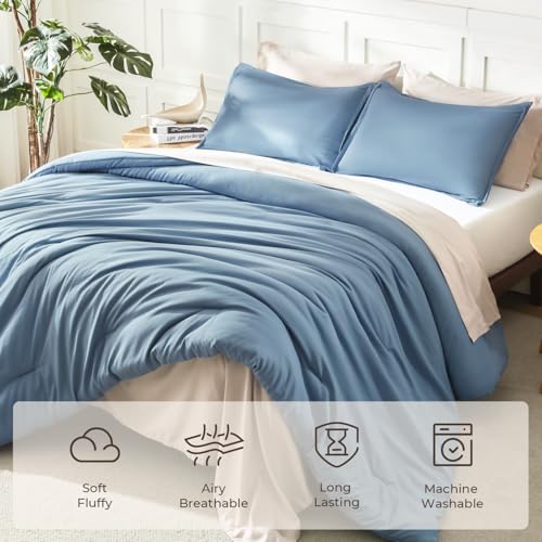 Litanika Grayish Blue Comforter Set Twin/Twin XL Size, 2 Pieces Lightweight Solid Bedding Comforter Set, All Season Fluffy Bed Set (66x90In Comforter & 1 Pillowcase) Litanika