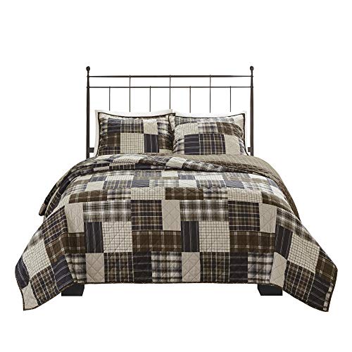 Madison Park Reversible Quilt Cabin Lifestyle Plaid Design - All Season, Breathable Coverlet Bedspread Bedding Set, Matching Shams, Timber Black/Brown Full/Queen(90"x90") 3 Piece Madison Park